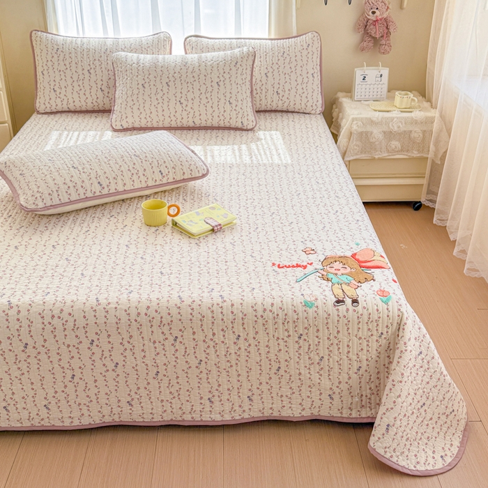 91家纺网 家纺一手货源 找家纺 赛丽雅 2026春夏新款毛巾绣床盖三件套 花朵姑娘