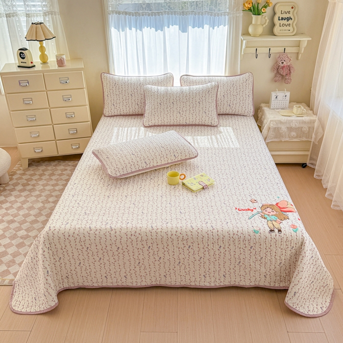 91家纺网 家纺一手货源 找家纺 赛丽雅 2026春夏新款毛巾绣床盖三件套 花朵姑娘