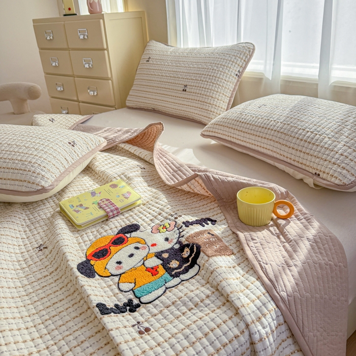 91家纺网 家纺一手货源 找家纺 赛丽雅 2026春夏新款毛巾绣床盖三件套 好朋友