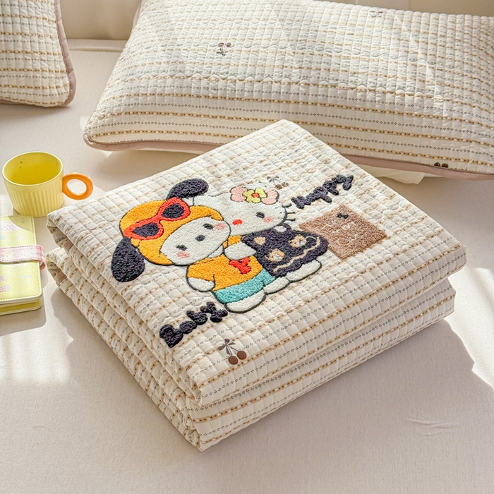 91家纺网 家纺一手货源 找家纺 赛丽雅 2026春夏新款毛巾绣床盖三件套 好朋友