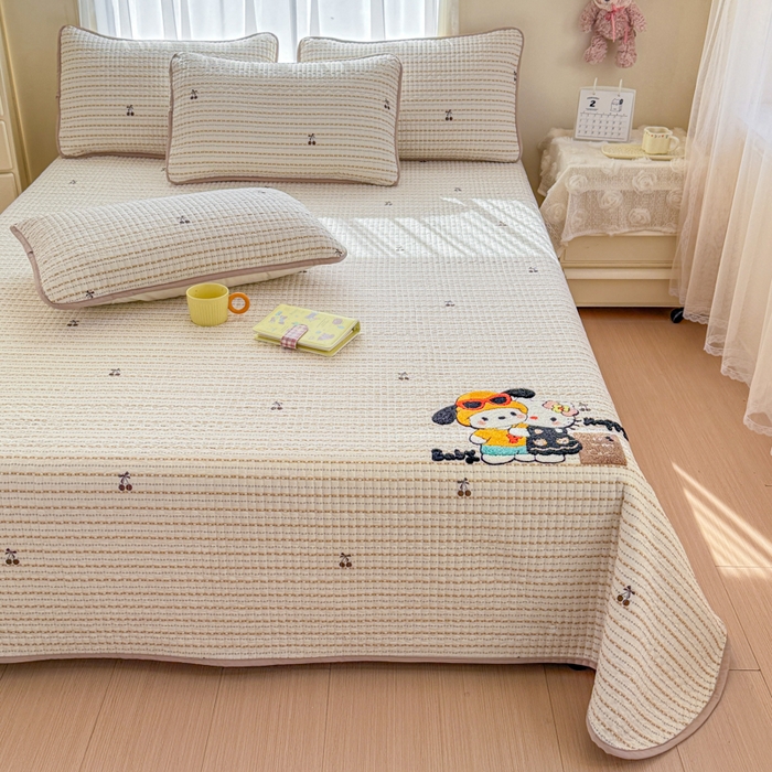 91家纺网 家纺一手货源 找家纺 赛丽雅 2026春夏新款毛巾绣床盖三件套 好朋友