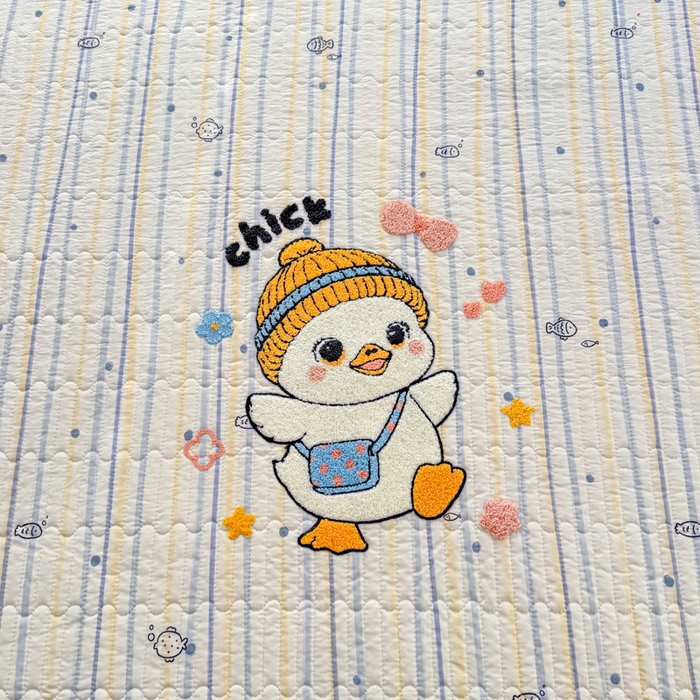 91家纺网 家纺一手货源 找家纺 赛丽雅 2026春夏新款毛巾绣床盖三件套 小鸭鸭