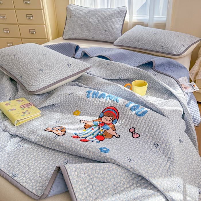 91家纺网 家纺一手货源 找家纺 赛丽雅 2026春夏新款毛巾绣床盖三件套 音乐家