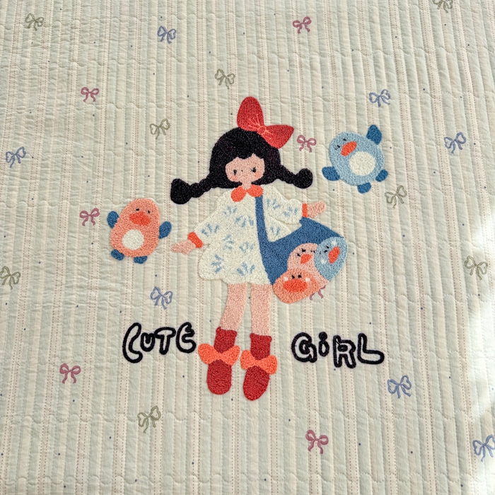 91家纺网 家纺一手货源 找家纺 赛丽雅 2026春夏新款毛巾绣床盖三件套 青春女孩