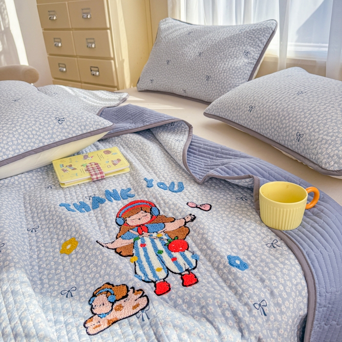 91家纺网 家纺一手货源 找家纺 赛丽雅 2026春夏新款毛巾绣床盖三件套 音乐家