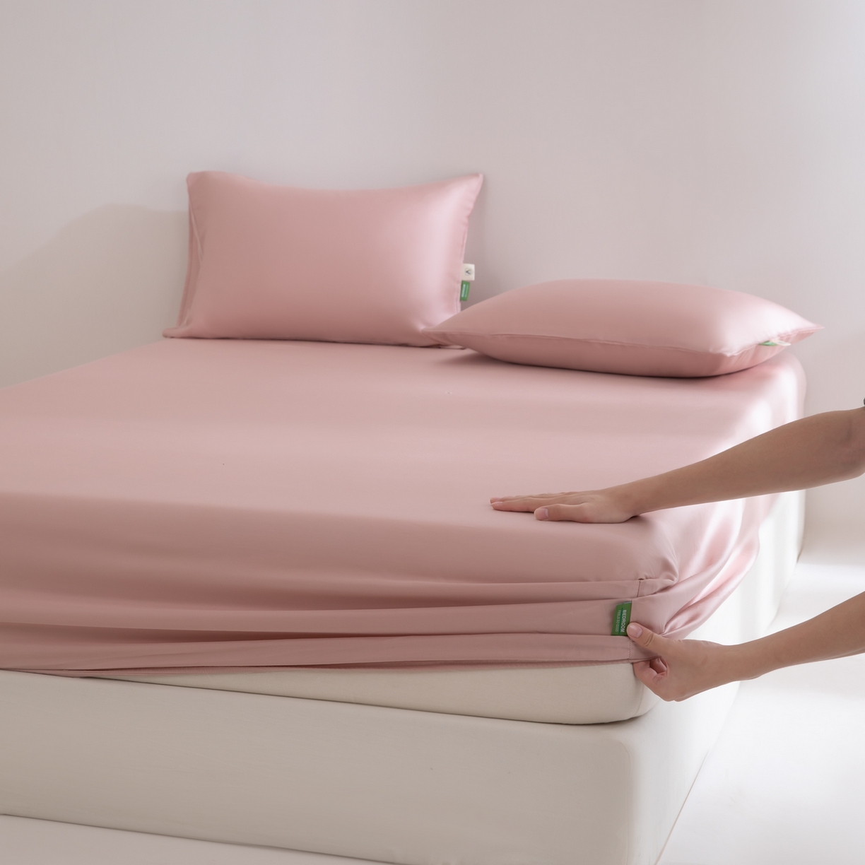 眠博士 2026新款60S天丝莱赛尔纯色床笠-场景一 60S天丝床笠-藕粉