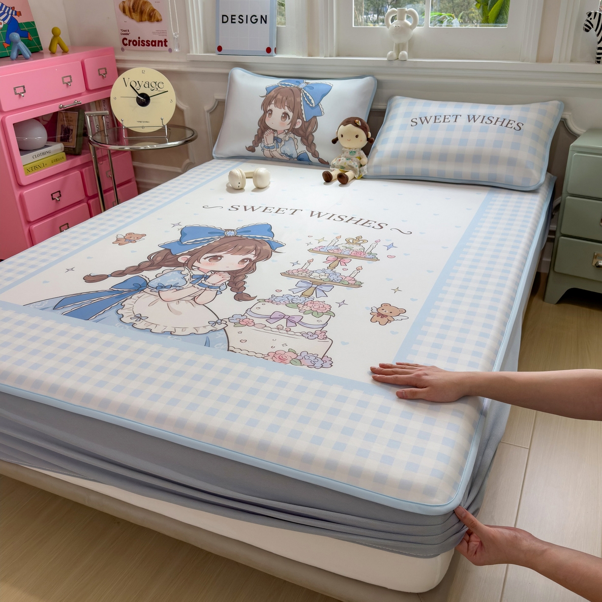 91家纺网 家纺一手货源 找家纺 （总）丝羽坊 2026新款ins设计师原创大版小清新卡通冰皮复合软凉席 