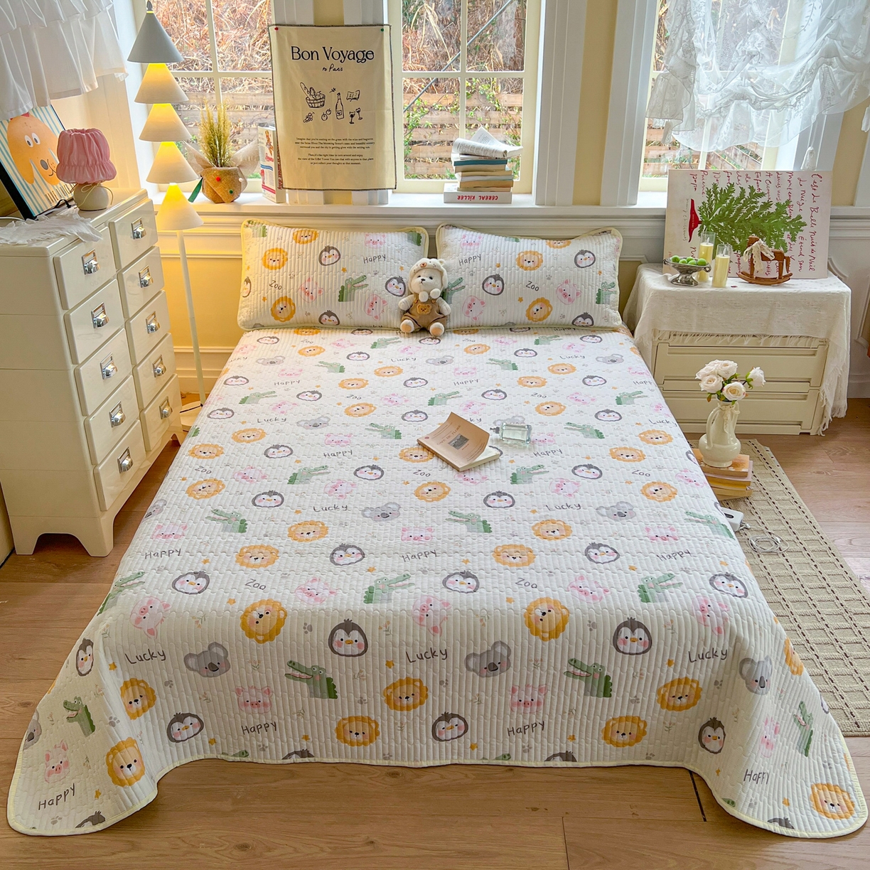 91家纺网 家纺一手货源 找家纺 （总）默忆 2026新款A类小清新四季可用学生宿舍床单  单件全棉炕盖床盖炕毯三件套