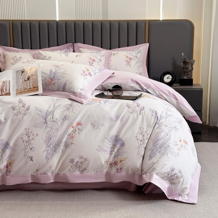 91家纺网 家纺一手货源 找家纺 乐蔻家纺 2026新款宽边数码精梳长绒棉纯棉四件套 悠冉 紫