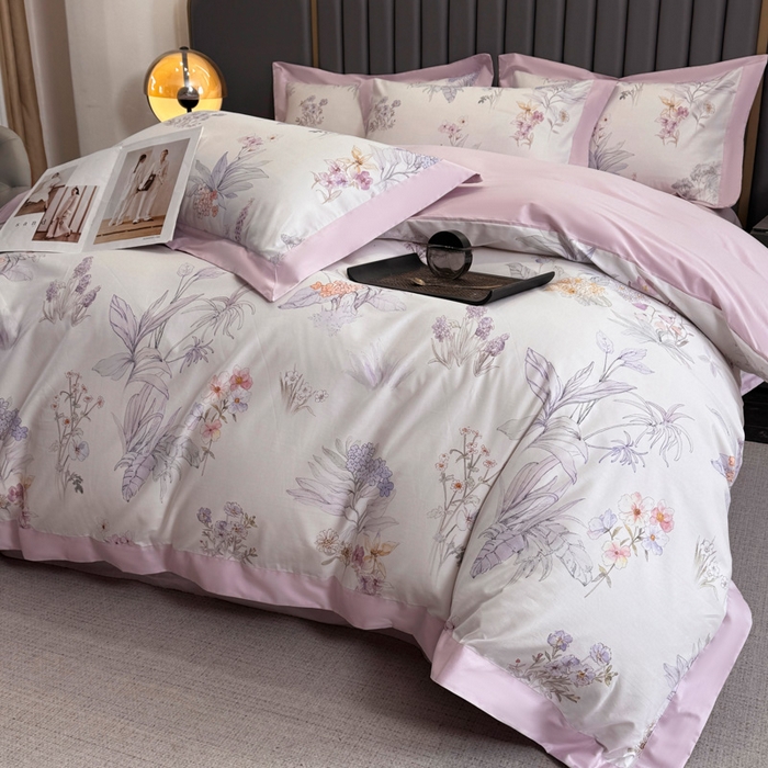 91家纺网 家纺一手货源 找家纺 乐蔻家纺 2026新款宽边数码精梳长绒棉纯棉四件套 悠冉 紫