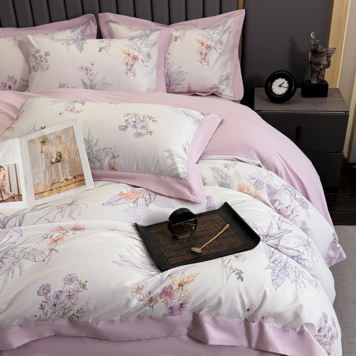 91家纺网 家纺一手货源 找家纺 乐蔻家纺 2026新款宽边数码精梳长绒棉纯棉四件套 悠冉 紫