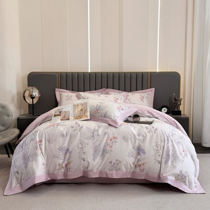 91家纺网 家纺一手货源 找家纺 乐蔻家纺 2026新款宽边数码精梳长绒棉纯棉四件套 悠冉 紫