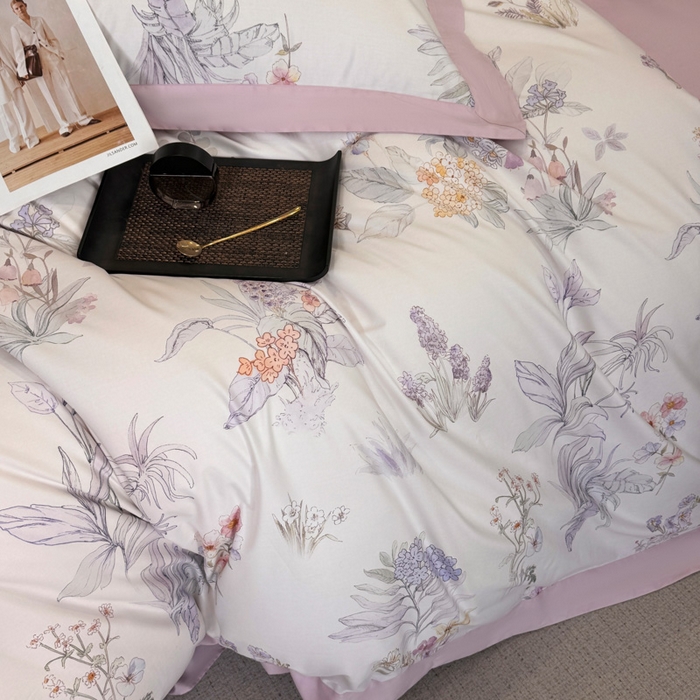 91家纺网 家纺一手货源 找家纺 乐蔻家纺 2026新款宽边数码精梳长绒棉纯棉四件套 悠冉 紫