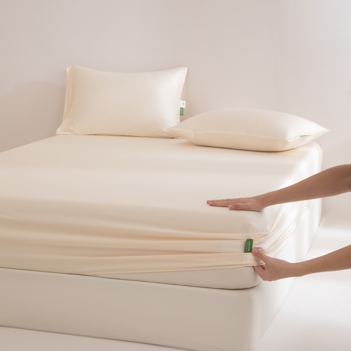 眠博士 2026新款60S天丝莱赛尔纯色床笠-场景一 60S天丝床笠-云朵白