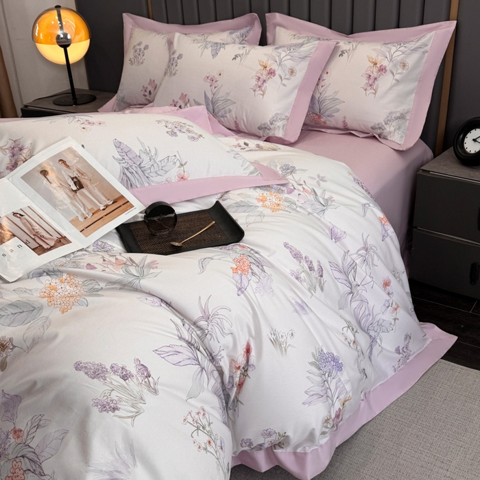 91家纺网 家纺一手货源 找家纺 乐蔻家纺 2026新款宽边数码精梳长绒棉纯棉四件套 悠冉 紫