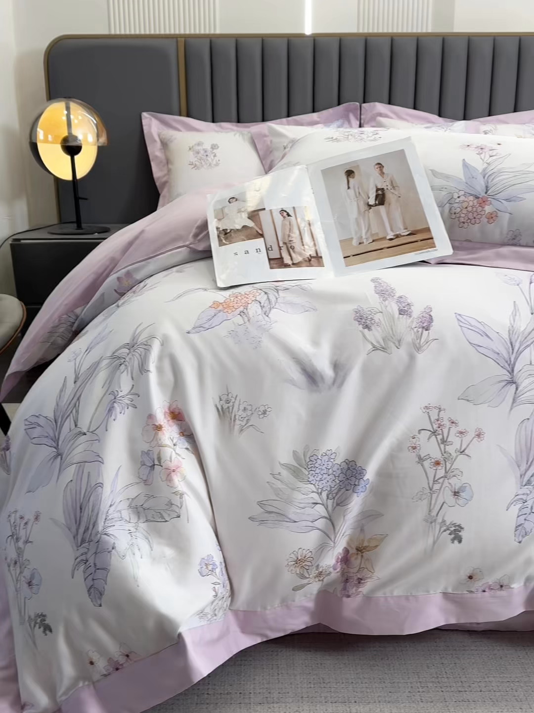 91家纺网 家纺一手货源 找家纺 乐蔻家纺 2026新款宽边数码精梳长绒棉纯棉四件套 悠冉 紫