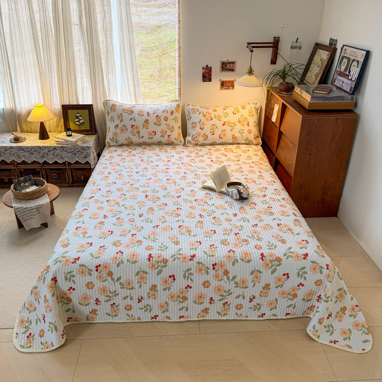 91家纺网 家纺一手货源 找家纺 默忆 2026新款A类小清新四季可用学生宿舍床单  单件全棉炕盖床盖炕毯三件套 花海