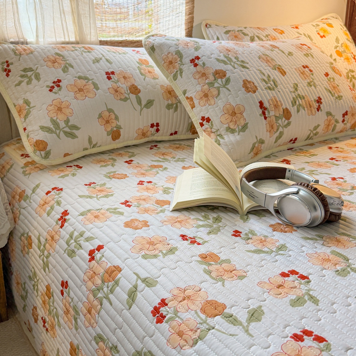 91家纺网 家纺一手货源 找家纺 默忆 2026新款A类小清新四季可用学生宿舍床单  单件全棉炕盖床盖炕毯三件套 花海