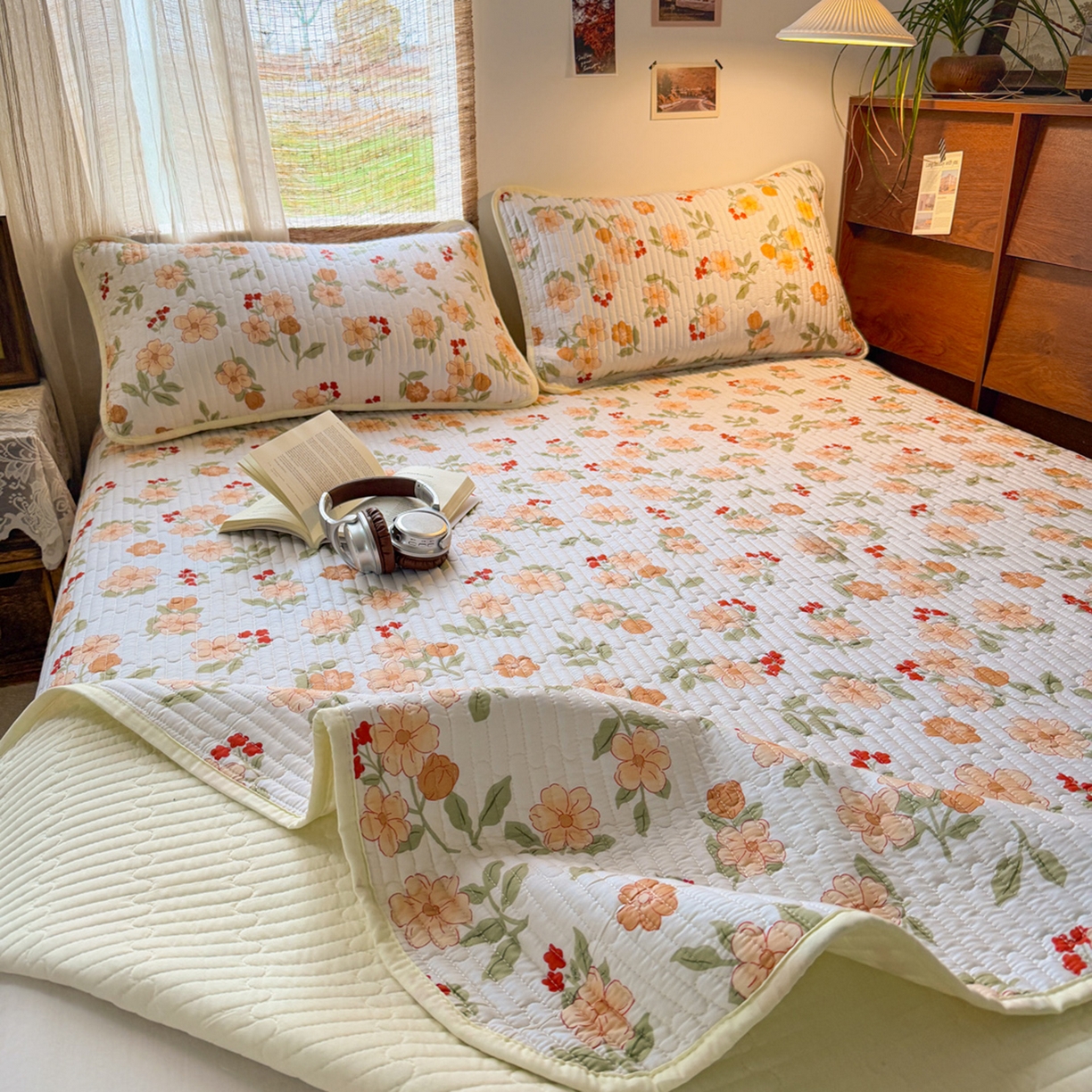 91家纺网 家纺一手货源 找家纺 默忆 2026新款A类小清新四季可用学生宿舍床单  单件全棉炕盖床盖炕毯三件套 花海