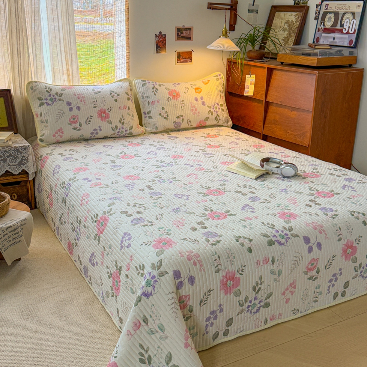 91家纺网 家纺一手货源 找家纺 默忆 2026新款A类小清新四季可用学生宿舍床单  单件全棉炕盖床盖炕毯三件套 花韵