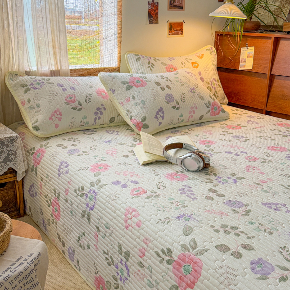 91家纺网 家纺一手货源 找家纺 默忆 2026新款A类小清新四季可用学生宿舍床单  单件全棉炕盖床盖炕毯三件套 花韵