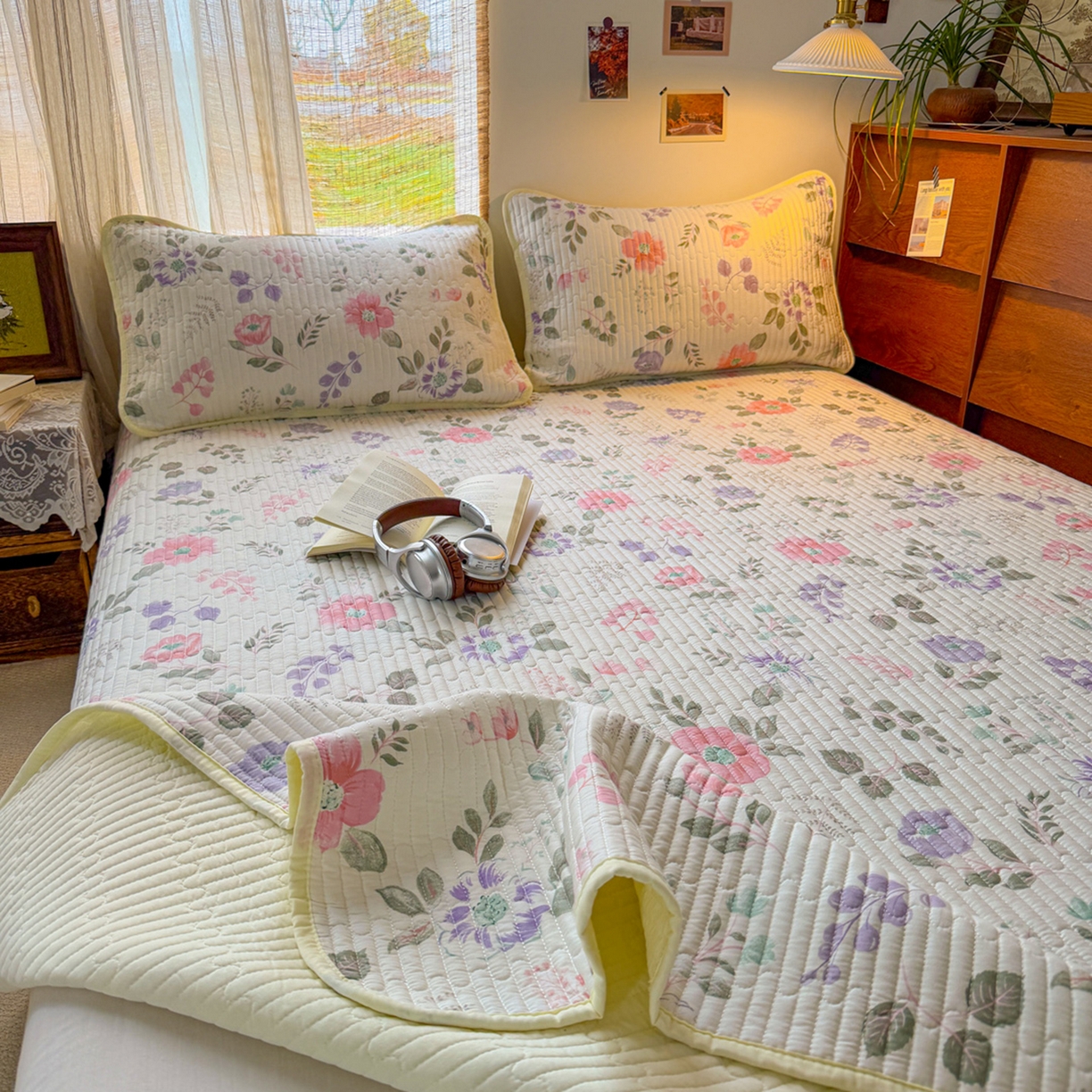 91家纺网 家纺一手货源 找家纺 默忆 2026新款A类小清新四季可用学生宿舍床单  单件全棉炕盖床盖炕毯三件套 花韵