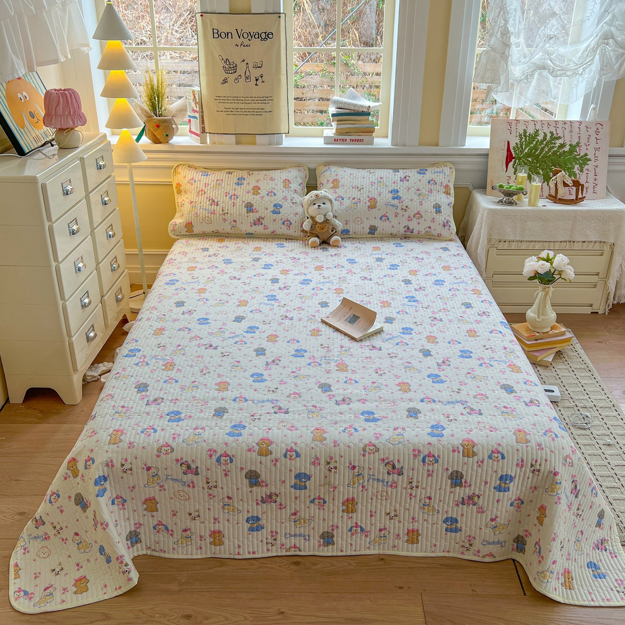 默忆 2026新款A类小清新四季可用学生宿舍床单  单件全棉炕盖床盖炕毯三件套 萌宠乐园