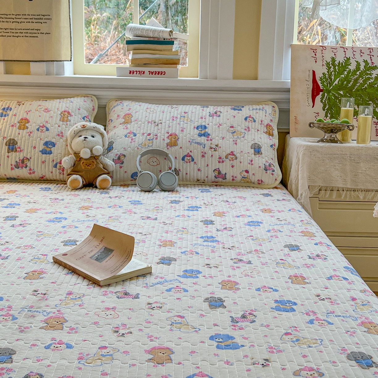 91家纺网 家纺一手货源 找家纺 默忆 2026新款A类小清新四季可用学生宿舍床单  单件全棉炕盖床盖炕毯三件套 萌宠乐园