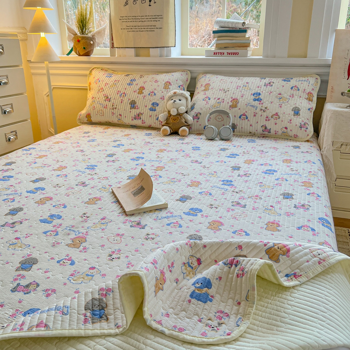 91家纺网 家纺一手货源 找家纺 默忆 2026新款A类小清新四季可用学生宿舍床单  单件全棉炕盖床盖炕毯三件套 萌宠乐园