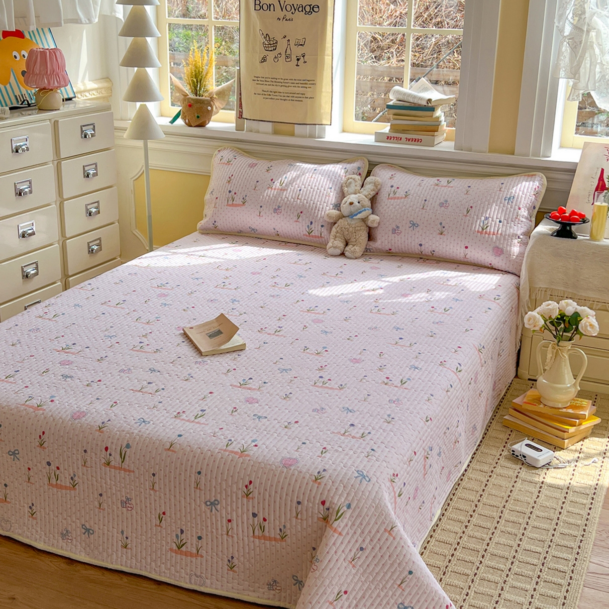 91家纺网 家纺一手货源 找家纺 默忆 2026新款A类小清新四季可用学生宿舍床单  单件全棉炕盖床盖炕毯三件套 觅香