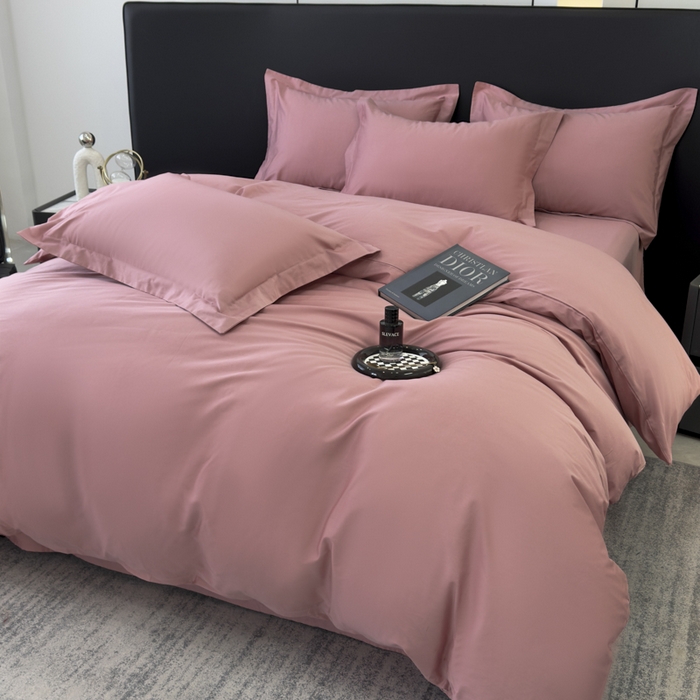 乐蔻家纺 2026新款100S长绒棉纯棉素色款四件套 豆沙