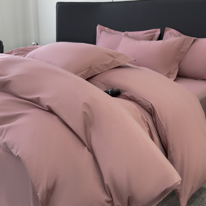 91家纺网 家纺一手货源 找家纺 乐蔻家纺 2026新款100S长绒棉纯棉素色款四件套 豆沙