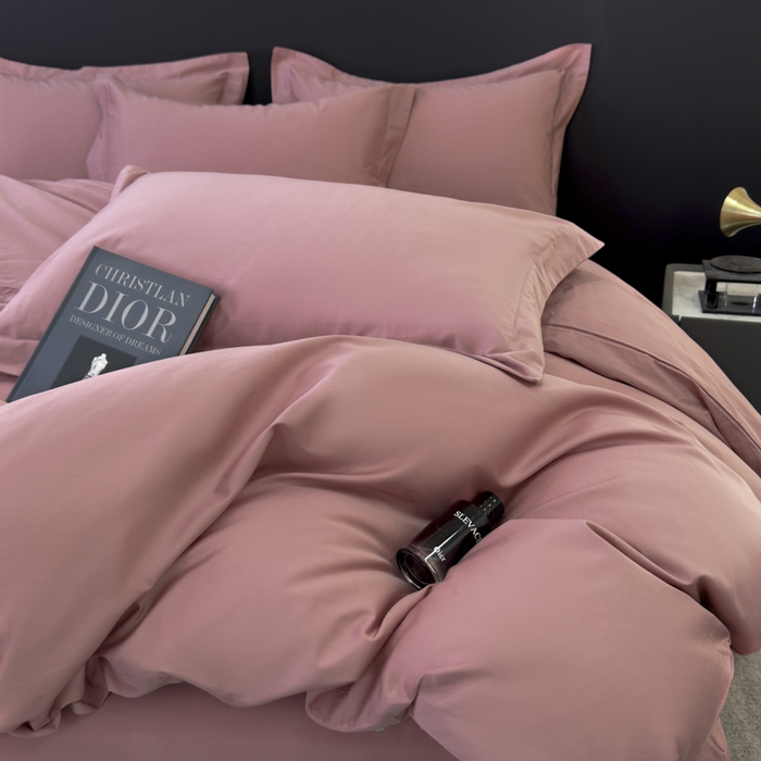 91家纺网 家纺一手货源 找家纺 乐蔻家纺 2026新款100S长绒棉纯棉素色款四件套 豆沙