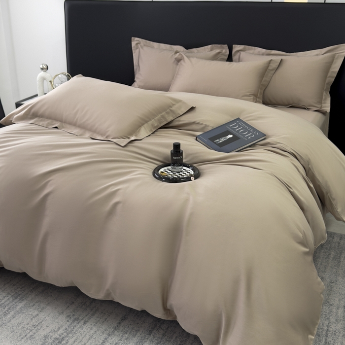 乐蔻家纺 2026新款100S长绒棉纯棉素色款四件套 卡其