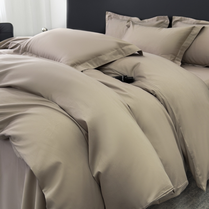 91家纺网 家纺一手货源 找家纺 乐蔻家纺 2026新款100S长绒棉纯棉素色款四件套 卡其