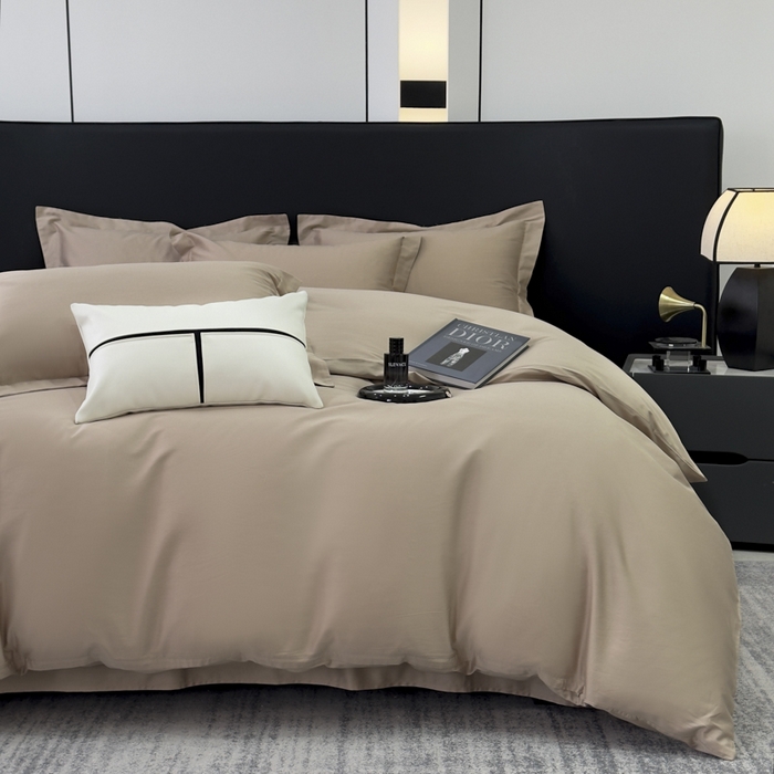 91家纺网 家纺一手货源 找家纺 乐蔻家纺 2026新款100S长绒棉纯棉素色款四件套 卡其