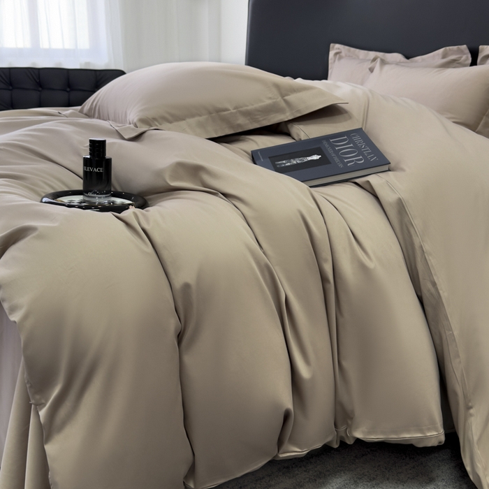 91家纺网 家纺一手货源 找家纺 乐蔻家纺 2026新款100S长绒棉纯棉素色款四件套 卡其