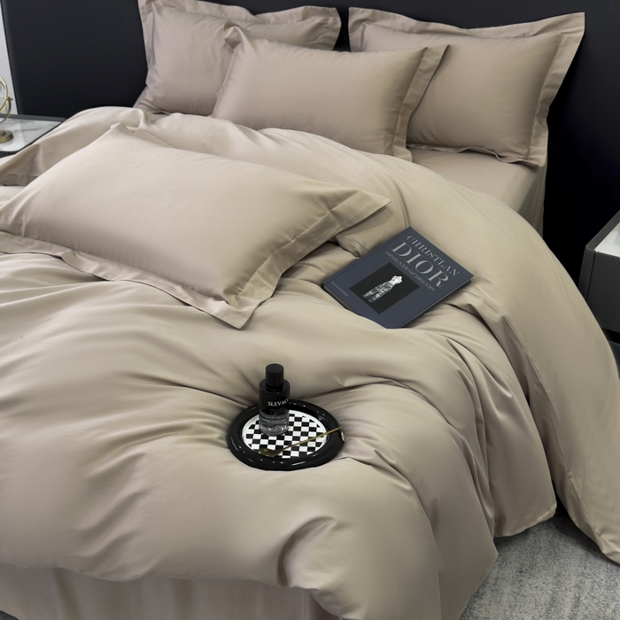 91家纺网 家纺一手货源 找家纺 乐蔻家纺 2026新款100S长绒棉纯棉素色款四件套 卡其