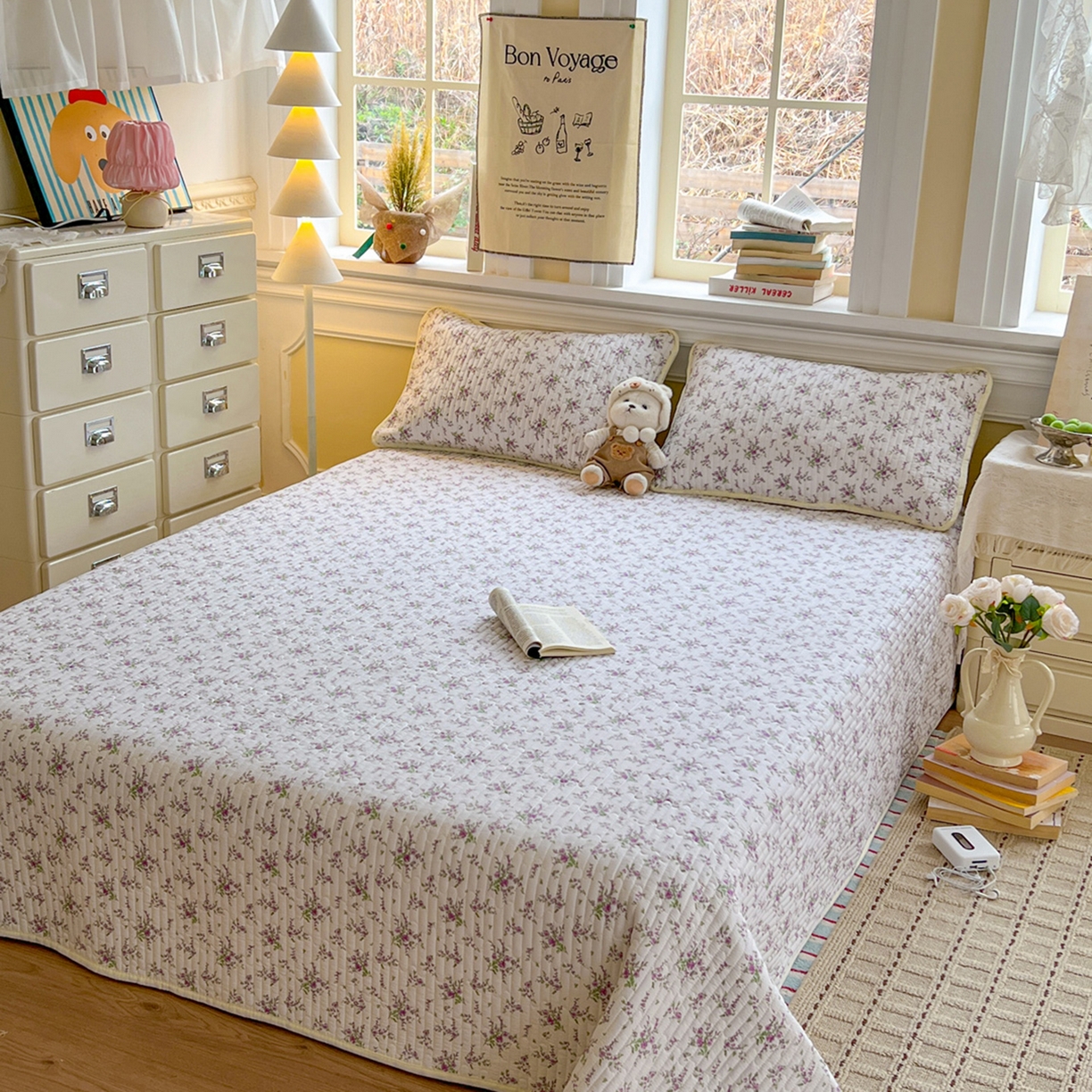 91家纺网 家纺一手货源 找家纺 默忆 2026新款A类小清新四季可用学生宿舍床单  单件全棉炕盖床盖炕毯三件套 汐春之语