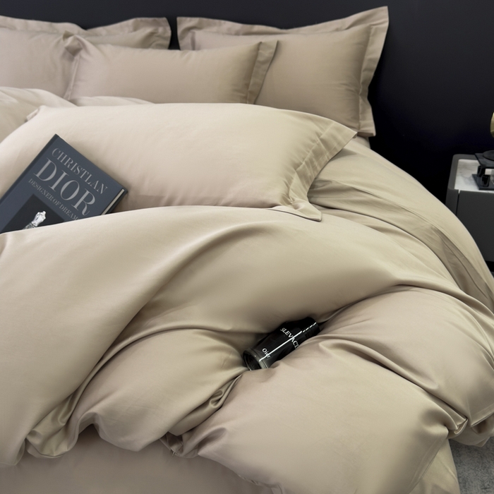 91家纺网 家纺一手货源 找家纺 乐蔻家纺 2026新款100S长绒棉纯棉素色款四件套 卡其