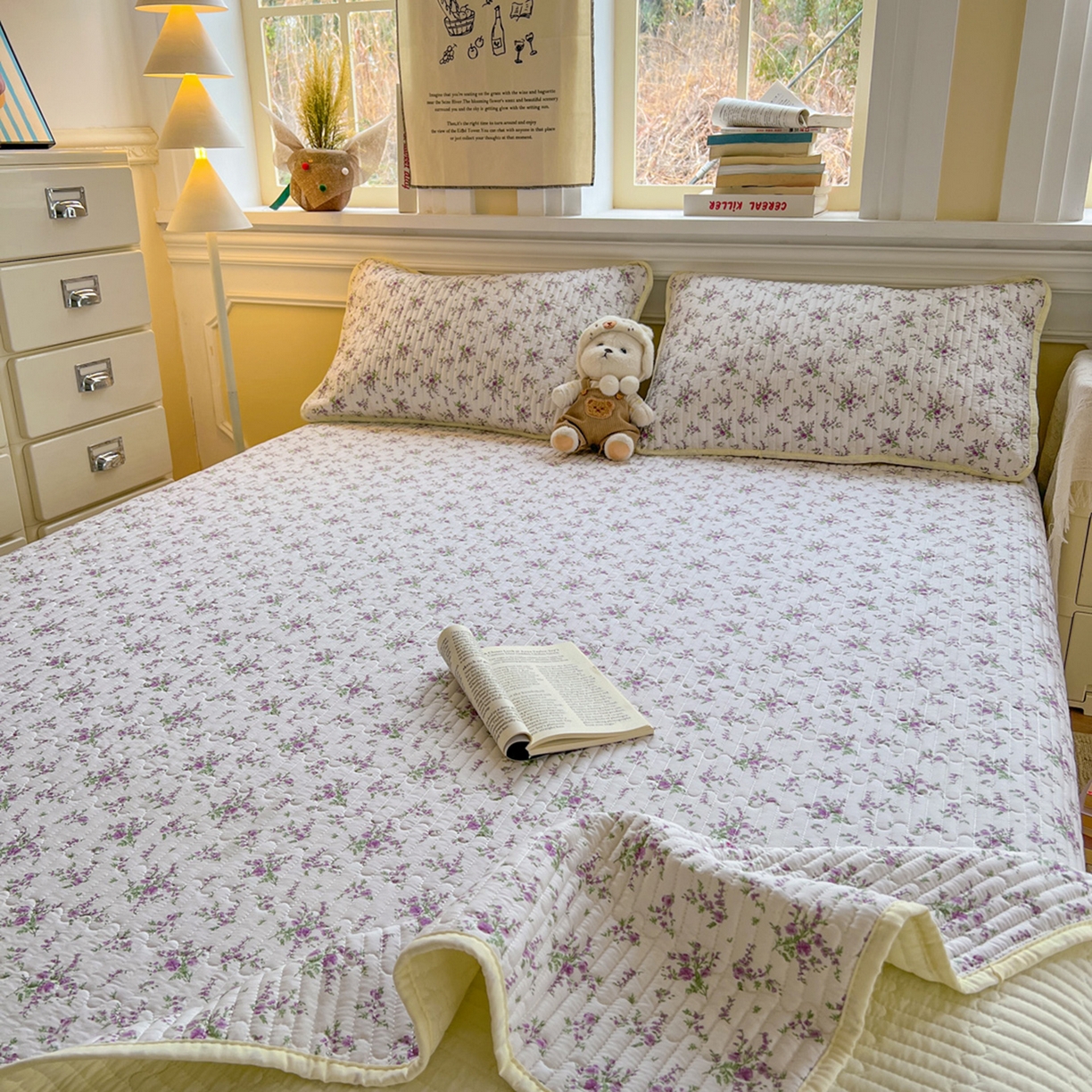 91家纺网 家纺一手货源 找家纺 默忆 2026新款A类小清新四季可用学生宿舍床单  单件全棉炕盖床盖炕毯三件套 汐春之语