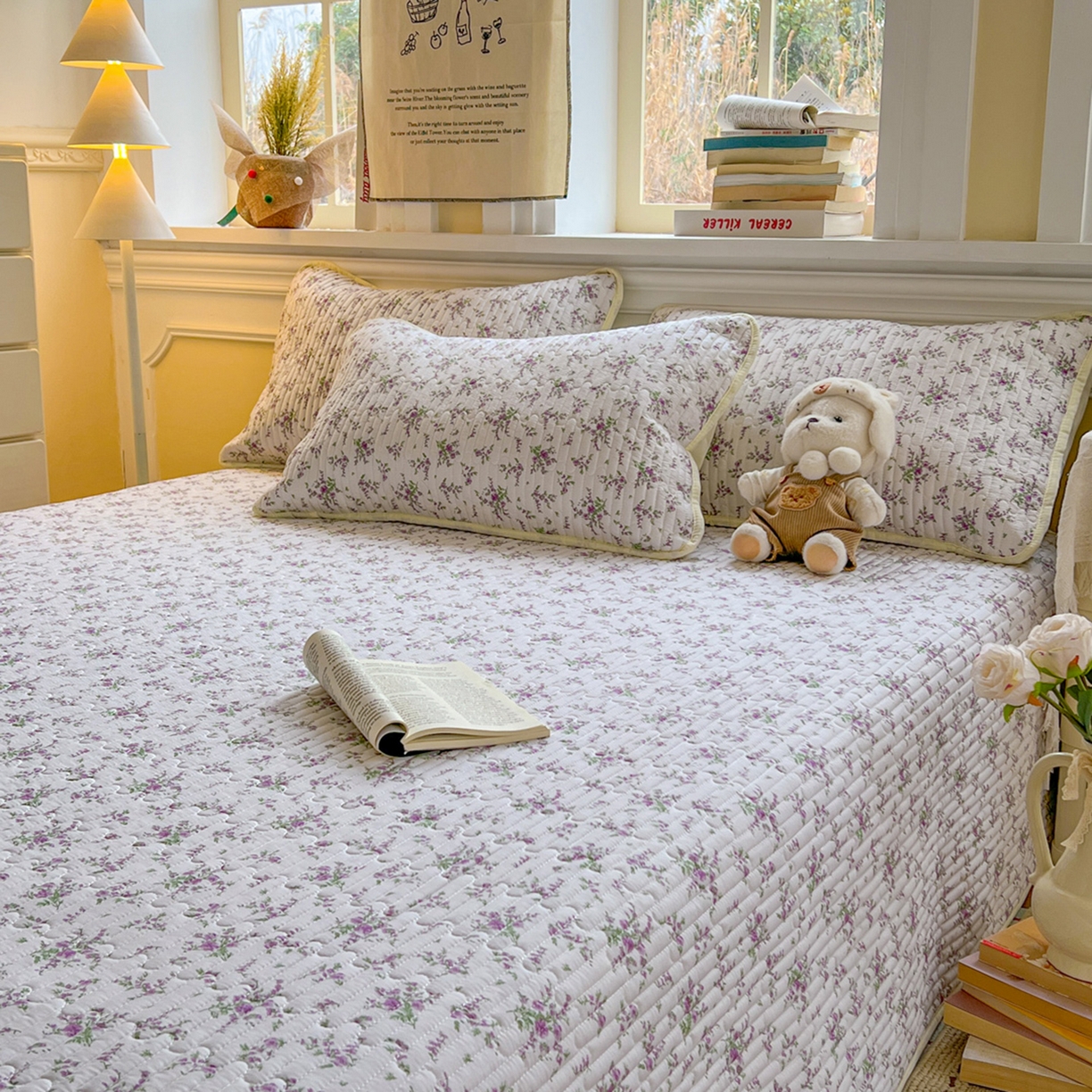 91家纺网 家纺一手货源 找家纺 默忆 2026新款A类小清新四季可用学生宿舍床单  单件全棉炕盖床盖炕毯三件套 汐春之语