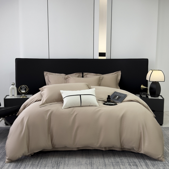 91家纺网 家纺一手货源 找家纺 乐蔻家纺 2026新款100S长绒棉纯棉素色款四件套 卡其