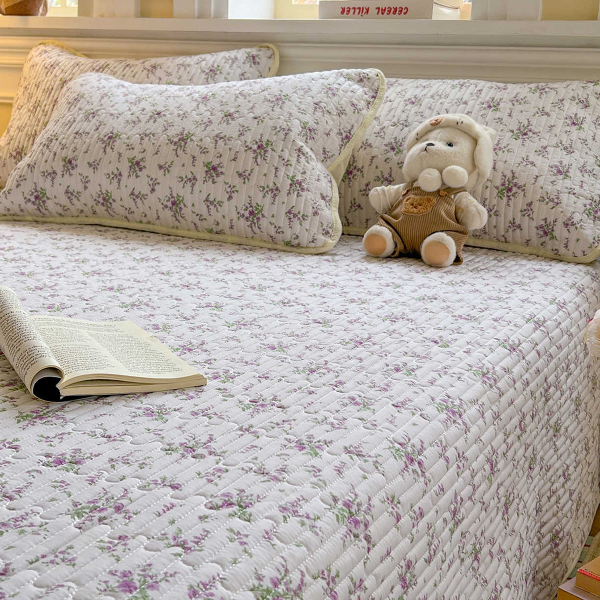 91家纺网 家纺一手货源 找家纺 默忆 2026新款A类小清新四季可用学生宿舍床单  单件全棉炕盖床盖炕毯三件套 汐春之语