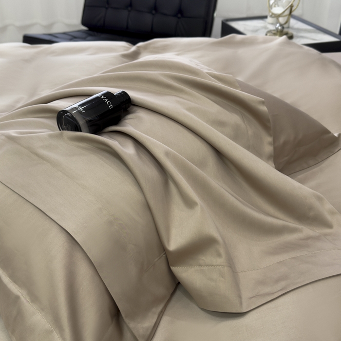 91家纺网 家纺一手货源 找家纺 乐蔻家纺 2026新款100S长绒棉纯棉素色款四件套 卡其