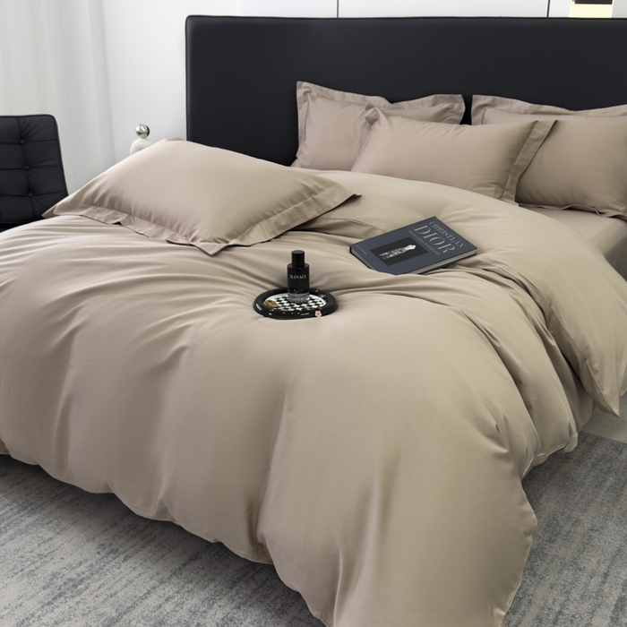 91家纺网 家纺一手货源 找家纺 乐蔻家纺 2026新款100S长绒棉纯棉素色款四件套 卡其