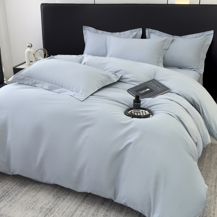乐蔻家纺 2026新款100S长绒棉纯棉素色款四件套 梦幻蓝灰