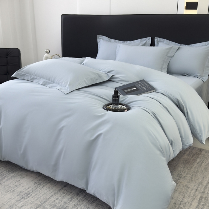 91家纺网 家纺一手货源 找家纺 乐蔻家纺 2026新款100S长绒棉纯棉素色款四件套 梦幻蓝灰