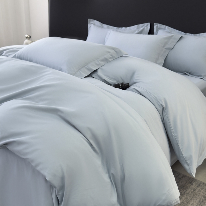 91家纺网 家纺一手货源 找家纺 乐蔻家纺 2026新款100S长绒棉纯棉素色款四件套 梦幻蓝灰