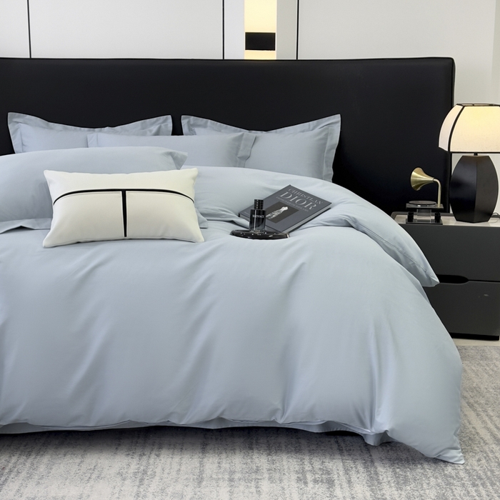 91家纺网 家纺一手货源 找家纺 乐蔻家纺 2026新款100S长绒棉纯棉素色款四件套 梦幻蓝灰